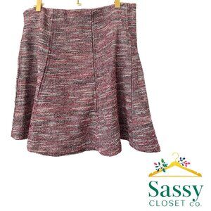 LOFT Marled Burgundy Black Mini Skirt Pull On Waist Stretch Blend Size L EUC